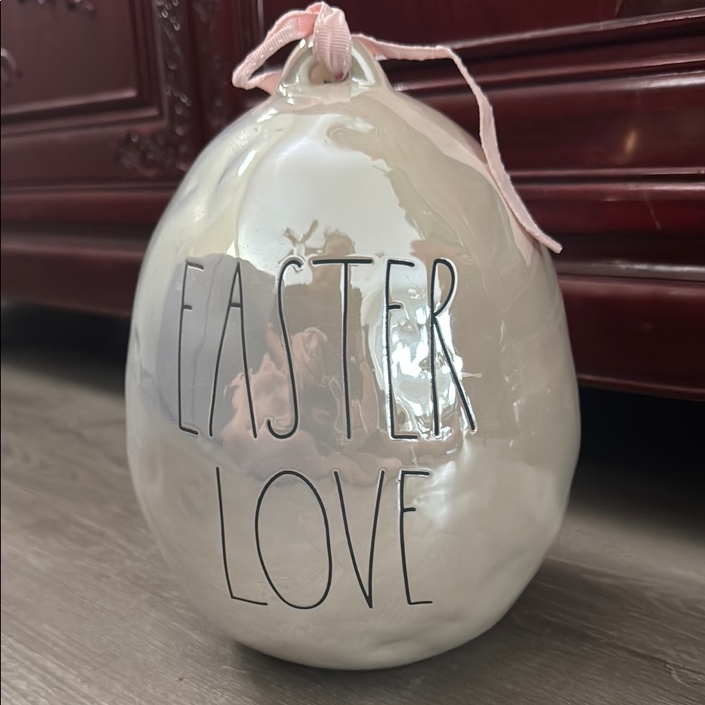 Rae Dunn Easter Love Ceramic Egg - White and Pink